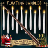 Floating Candles With Wand 10Pcs - Magic Hanging Candles Christmas Decorations Flameless Taper Candles With Remote, Floating Lights Gifts For Window Home Bedroom Wedding Birthday Party Indoor Decor