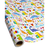 Dinosaurs Wrapping Paper Roll 17 Inch X 10 Ft Mini Roll Happy Birthday Wrapping Paper Rolls For Boys Girls Kids Cute Colorful Dino Gift Wrap Paper For Bday,Party,Holiday,Baby Showers,Christmas
