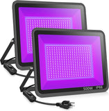2 Pack 500W LED Black Light Flood Lights IP66 Waterproof Outdoor UV Glow Party Lighting
