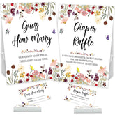 Wildflower Diaper Raffle Sign With 50 Tickets, Floral Baby In Bloom Candy Jar Guessing Game Sign With 50 Cards, Wildflower Baby Shower Decorations Game Set