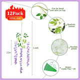 12Pcs Light Purple Artificial Wisteria Hanging Flowers, 3.44 Ft Fake Hanging Flowers Garland Silk Flowers, Faux Wisteria Garland Vines For Outdoor Yard Garden Patio, Wedding Arch Backdrop Home Decor