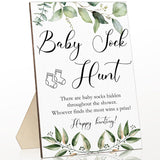 Baby Shower Games Sock Hunt Sign Wooden Tabletop Decor Greenery Gender Reveal Party Supplies Rustic Gift Sets Wooden Baby Shower Favors For Boy Girl, 5.12 X 7.87 X 0.2 Inch