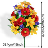 Artificial Cemetery Flower For Graves, Set Of 2 Cemetery Memorial Flowers With Vase For Gravesite Outdoor Headstone Tombstone Decorations, Artificial Lily Rose Gerbera Flowers Bouquets