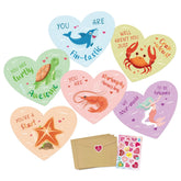 24 Pack Ocean Critters Valentine'S Cards, Underwater Themed Heart Shape Vday Card For Friends, Son Daughter Valentines Day Exchange Gift Party Tags