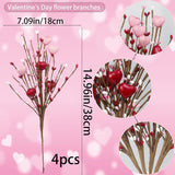 4 Pcs Valentines Day Decor Artificial Flowers Berry Stems Valentine’S Day Picks Artificial Berry Flower With Pink Red Hearts Valentine Floral Picks For Table Centerpiece Anniversary Wedding