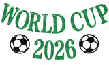 World Cup 2026 Banner, World Football Party Banner, 2026 USA Soccer Sports Birthday Bday Party Decorations Supplies Green and Black Glitter