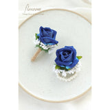 Royal Blue Rose Wrist Corsage Wristlet Band Bracelet And Men Boutonniere Set For Wedding Flower Accessories Prom Suit Decorations