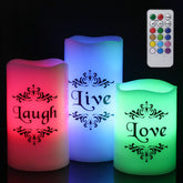 Color Changing Pillar Candles Battery Operated Flickering Flameless Candles Multi Colored With Remote Control Timer - Live, Love, Laugh Candle Gifts Decor (D3 X H4 5" 6")