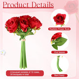 240 Pcs Artificial Rose Flowers Bouquet Silk Realistic Flowers Bulk Centerpieces Diy Bride Fake Rose For Home Bridal Wedding Party Decorations(Red)