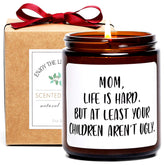 Gifts For Mom From Daughter Son,Funny Moms Candle, Mom Life Is Hard Candles,Mothers Day Gifts Birthday Thanksgiving Days Christmas Gift, Sandalwood & Rose Scented Candle,7Oz