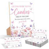 Butterfly Guess How Many Candies Are In The Jar Game, Pack Of 1 Wooden Tabletop Sign With Stand And 50 Guessing Cards, Purple Butterfly Baby Shower Game, Gender Reveal Party Decorations - Wv12