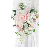 10 Inch Blush Wedding Bouquets For Bride Artificial Roses Flower Cascading Cascade Bridal Bouquet For Rustic Boho Fall Vintage Wedding Ceremony Party And Anniversary