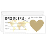 Scratch Surprise Boarding Pass, 1 Set Make Your Own Diy Travel Ticket, Surprise Reveal Card For Holiday, Christmas, Wedding, Birthday, Anniversary, Party Supply(3.5"X8" Gold)-A001