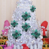 12 Pieces 6.3’’ Glitter Christmas Flowers Blackish Green Poinsettia Artificial Flower Christmas Tree Flowers Wreath Tree Ornaments With 12 Pcs Green Flower Stem