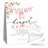 Baby Girl Diaper Raffle Game Kit For Baby Shower, Baby Blush Floral - 1 Standing Sign & 50 Tickets, Decorations For Baby Shower, Gender Reveal, Baby Announcement, Party Favor & Supplies - A07