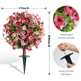 Artificial Boxwood Topiary Ball Tree With Mum Flowers 24” Tall Faux Plant With Ground Spikes Set Of 2 Fake Flower Bushs For Farmhouse Porch Home Garden Decor