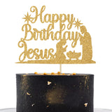 Happy Birthday Jesus Cake Topper, Jesus Is Reason Cake Decor, Jesus Birthday Christmas Party Decorations Supplies Gold Glitter