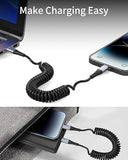 2 Pack 3FT Retractable USB A to USB C Coiled Car Charging Cable 3A for CarPlay Android Auto