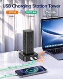 Power Strip Tower 12 Outlets 4 USB Ports 2 USB C 6FT Extension Cord Flat Plug Charging Station Black