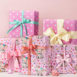 Reversible Baby Girl Wrapping Paper Elephant With Pink Polk Dots Paper For Baby Shower Kids Birthday Party - 17Inch X 394Inch(33Feet)