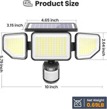2 Pack 4500LM Solar Security Lights 3 Head Motion Sensor IP65 Waterproof Flood Lights