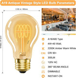 4 Pack A19 Vintage LED Edison Bulbs 4W 40W Equivalent 2200K Amber Warm Dimmable E26 Base
