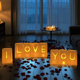 I Love You Sign Letter - I Love You Sign Light Up Letters, Romantic Proposal Anniversary Decorations For Valentines Day Special Night, Luminary Paper Bags With Tea Lights Candles Rose Petals