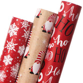 Christmas Wrapping Paper Red White Gift Wrap 3 Rolls Snowflakes Gnomes Hoho Printed Assortment - Mini Roll 17 Inch X 120 Inch(10Feet) Per Roll
