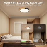11.8 Inch Modern Wood LED Ceiling Light Black Flush Mount Fixture 3000K
