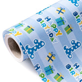 1St Birthday Wrapping Paper - Mini Roll - 17 Inch X 33 Feet - Blue Happy Birthday With Gift Box Design For Boys Kids, Baby Shower, Party, Holiday