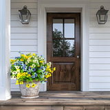 Pansies Artificial Flowers For Outdoors 12 Bundles Fake Silk Pansy Faux Plastic Plants Uv Resistant For Home Outside Garden Planter Front Door Porch Yard Patio Decor (Blueyellowwhite)