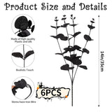 6Pcs Artificial Black Eucalyptus Stems,13.8 Inch Faux Leaves Eucalyptus Bouquet For Halloween Decor Party Home