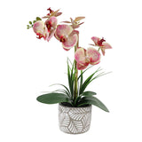 Artificial Orchid Flower Plant, 14.9'' Real Touch Artificial Orchid Pink With Ceramic Vase, Fake Orchids Flowers Decor For Indoor/Home Wedding/Office/Table Centerpieces Arrangements