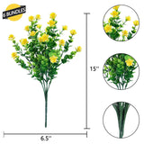 Artificial Flowers Outdoor Fake Flowers For Decoration Uv Resistant No Fade Faux Plastic Plants Garden Porch Window Box Décor (6 Bundles, 2#Yellow)