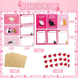 Funny Cat Valentine'S Day Cards Bulk With Envelopes & Stickers, 36 Pack Cute Kitten Valentines Day Postcards For Kids Students, 5 X 3.5 In Pun Valentines Notecards For School Preschool Class Classroom