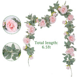 4Pcs(26 Ft) Artificial Rose Vine Fake Flower Garland Fake Silk Rose Hanging Vine For Wedding Party Background Arch Garden Background Decoration (Pink)