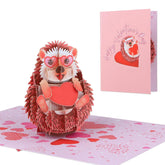 3D Hedgehog Pop Up Valentine Card - 5X7 Cute Animal Valentines Day Greeting Card With Envelope, Anniversary Birthday Gift For Kids Her Him Husband Wife Couple