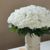 60 Pcs Artificial Roses In Bulk, Fake Silk Roses Realistic Roses Stem Faux Roses Bouquet For Wedding Centerpieces Flower Arrangement Home Decor (White)