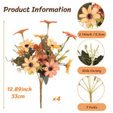 Artificial Fall Flowers Bouquet 4 Pcs Silk Autumn Flowers Faux Fall Flower Arrangements Fake Daisy For Farmhouse Home Kitchen Table Centerpieces Wedding Grave Cemetery Decor (12.89")