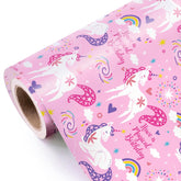 Pink Unicorn Birthday Wrapping Paper Roll - Mini Roll - 17 Inch X 9.8 Feet - Have A Magical Birthday Perfect For Girls, Baby Shower, Party, Holiday