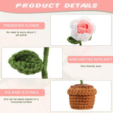3.9 Inch Mother'S Day Crochet Flowers Bouquet Handmade Artificial Knitting Potted Rose Sheer Organza Bag Birthday Card For Decoration Mom Gifts