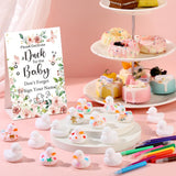 45 Pcs Baby Shower Decorate Ducks Game Set Includes Baby Shower Game Sign 32 Diy White Blank Rubber Ducks 12 Paint Marker For Gender Revel(Flower)