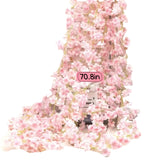 3Pcs 5.91 Ft Artificial Cherry Blossoms Garland Pink Fake Vines Hanging Silk Cherry Blossom Sakura Vine For Outdoor Wedding Party Home Decor