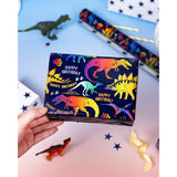 Dinosaur Wrapping Paper Roll,Colorful Dinosaur With Happy Birthday/Roar & Star Reversible Gift Wrap For Kids Birthday, Baby Boy Shower,Party,Celebration - Mini Roll(17 In X 32.8 Ft)