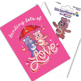 “Lots Of Love” Care Bears Greeting Card With Collectable Rhinestone Sticker – 5” X 7” Blank Card + 2” X 2” Sticker – For Birthdays, Valentines, Encouragement, Or Just Because