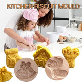Wooden Cookie Molds, Carved Wooden Biscuit Mold Baking Cookie Mold Wooden Kitchen Cookie Cutter Embossing Press Molds Gingerbread Mold Diy Baking Tools (Christmas Wreath)