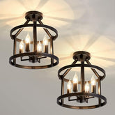 2 Pack Semi Flush Mount Ceiling Lights Farmhouse Black Metal Chandelier Fixtures