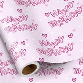 Birthday Wrapping Paper Women Girls, Mini Roll, Hearts And Pink Happy Birthday Balloons Design Gift Wrap Paper Perfect For Girls' Party Gifts, 17 Inches X 16.4 Feet