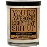 - You'Re Awesome Candle - Huckleberry Lemon Vanilla Scented, Funny Encouragement Gift, Premium Soy Wax, Motivational Candle For Friends Coworkers Boss Appreciation, Usa Made