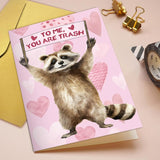 Funny Raccoon Valentine'S Day Card, Cute Anniversary Card For Men Women, Lovely Birthday Cards For Husband Wife Boyfriend Girlfriend, To Me You Are Trash Raccoon Greeting Cards